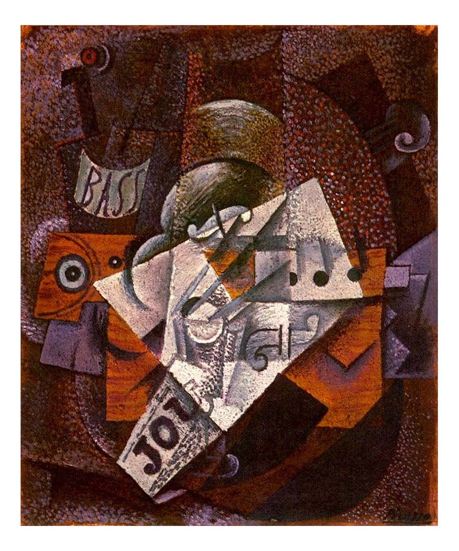 1913 Bouteille, clarinette, violon, journal, verre by Pablo Picasso, vintage artwork, 16x12"(A3) Poster