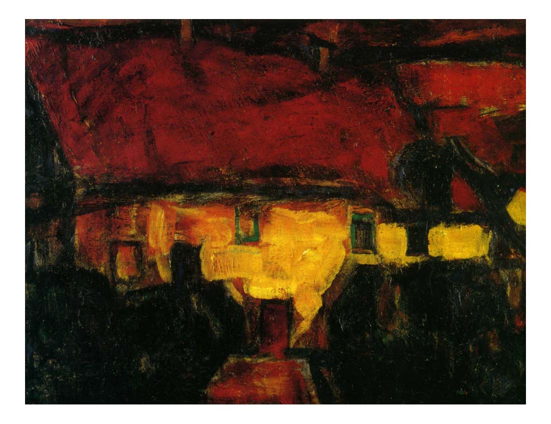 1913 Christian Rohlfs - Yellow house with red roof-Vintage Artwork, 16x12"(A3) Poster Print