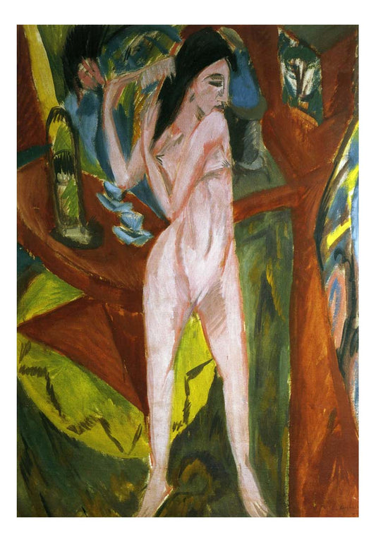 1913 Ernst Ludwig Kirchner - Nude Combing-Vintage Artwork, 16x12"(A3) Poster Print