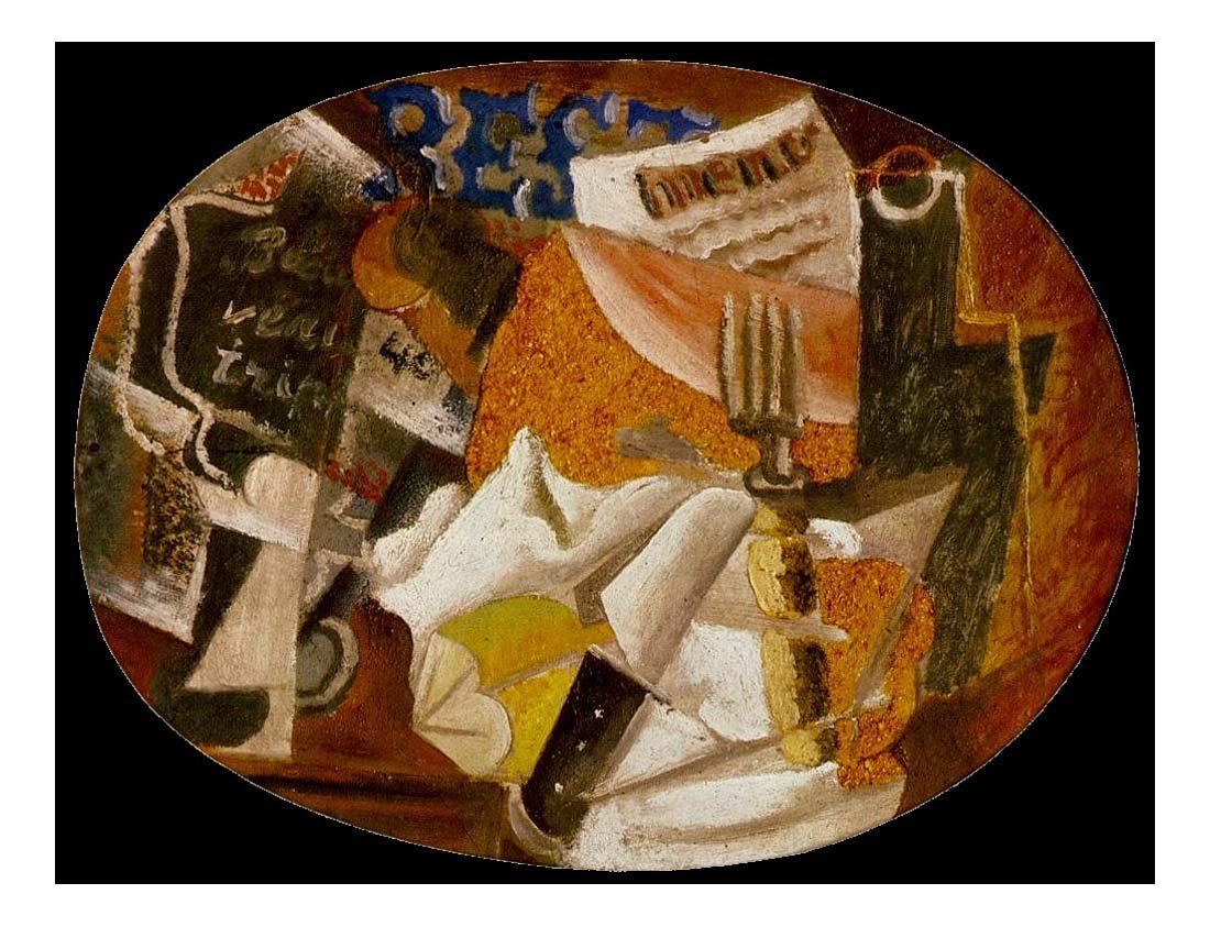 1914 Couteau, fourchette, menu, bouteille, jambon by Pablo Picasso, vintage artwork, 16x12"(A3) Poster