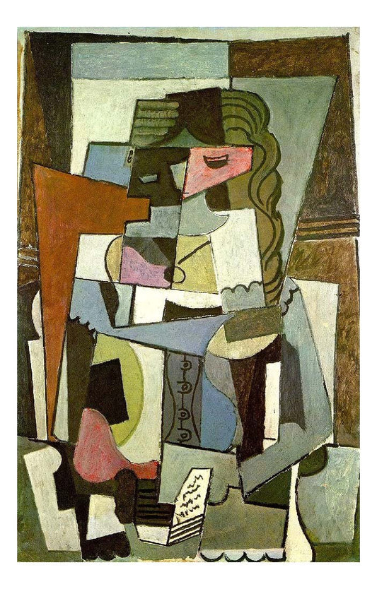 1914 Femme assise avec livre by Pablo Picasso, vintage artwork, 16x12"(A3) Poster