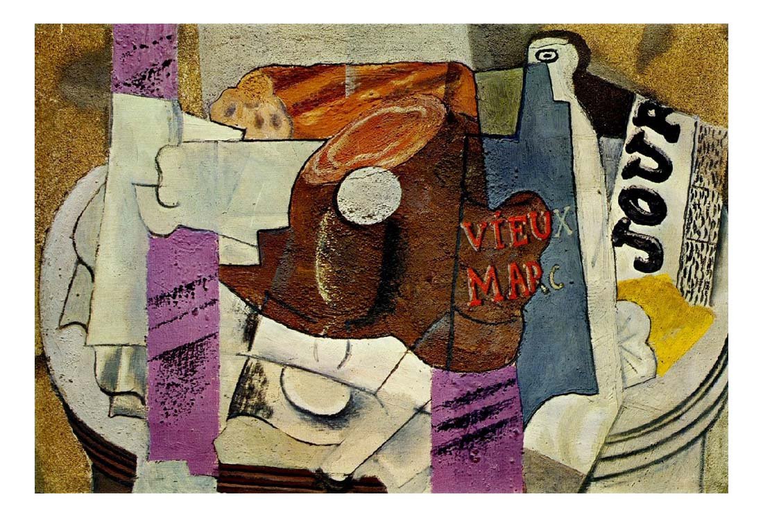 1914 Jambon, verre, bouteille de vieux marc, journal by Pablo Picasso, vintage artwork, 16x12"(A3) Poster