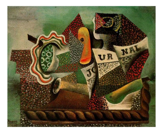 1914 Nature morte avec fruits, verre et journal by Pablo Picasso, vintage artwork, 16x12"(A3) Poster