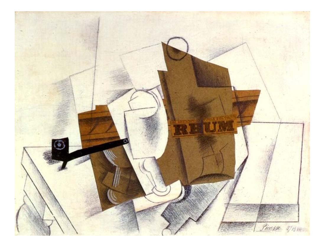 1914 Pipe, verre, bouteille de rhum by Pablo Picasso, vintage artwork, 16x12"(A3) Poster