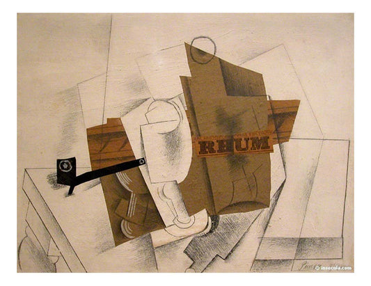 1914 Pipe, verre et bouteille de Rhum by Pablo Picasso, vintage artwork, 16x12"(A3) Poster
