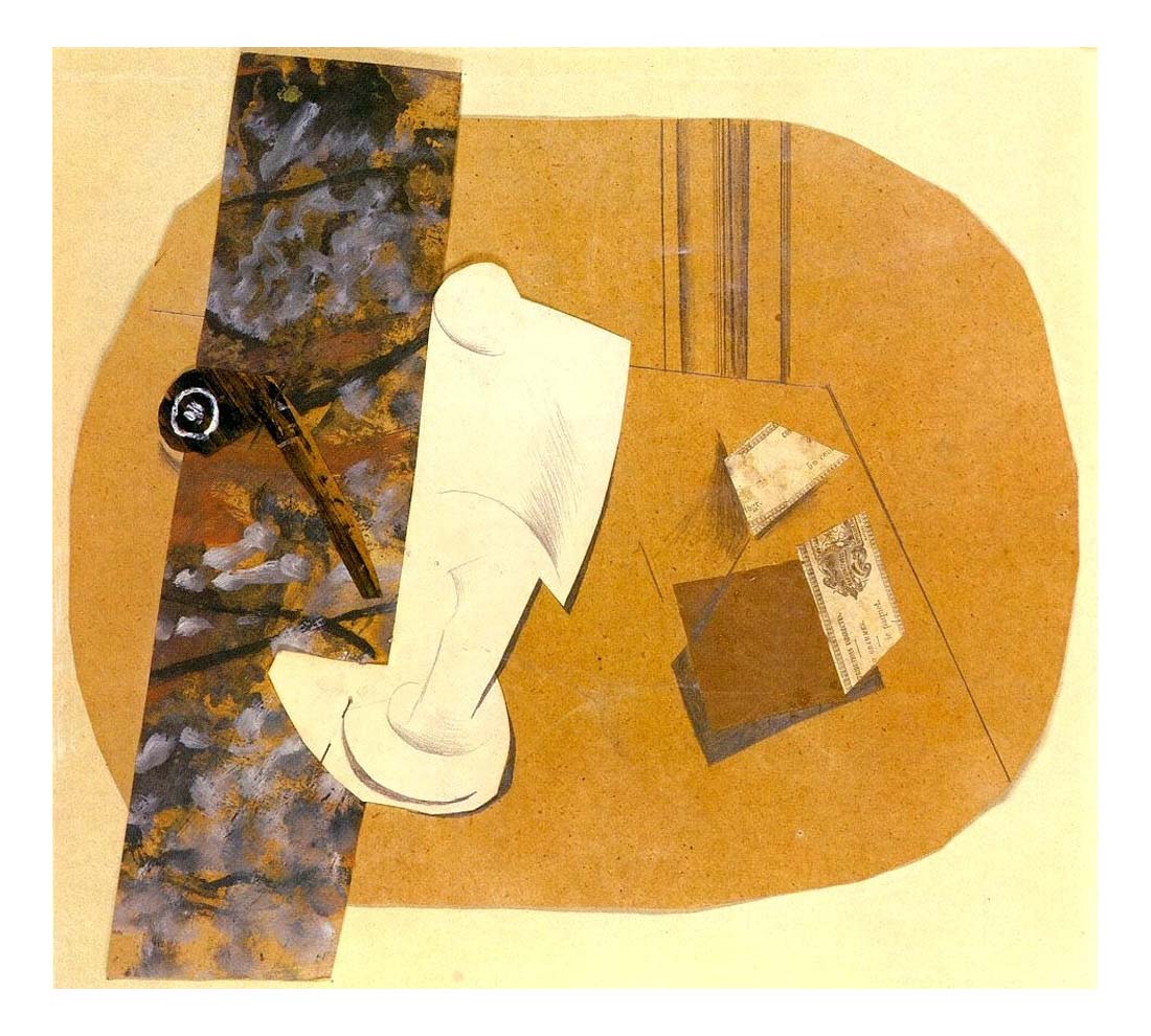 1914 Pipe, verre et paquet de tabac by Pablo Picasso, vintage artwork, 16x12"(A3) Poster