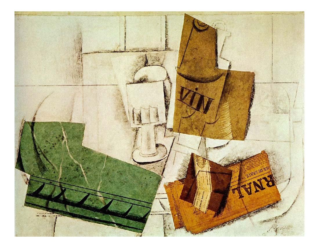 1914 Verre, bouteille de vin, paquet de tabac, journal by Pablo Picasso, vintage artwork, 16x12"(A3) Poster