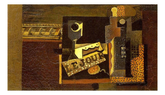 1914 Verre, journal, bouteille by Pablo Picasso, vintage artwork, 16x12"(A3) Poster