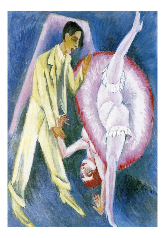 1914 Ernst Ludwig Kirchner - Couple dancing-Vintage Artwork, 16x12"(A3) Poster Print
