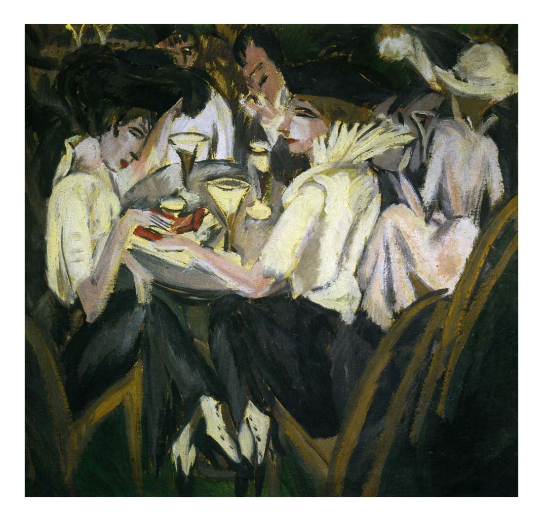 1914 Ernst Ludwig Kirchner - Ladies in cafe, the terrace-Vintage Artwork, 16x12"(A3) Poster Print