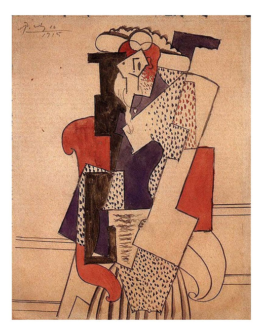 1915 Femme au chapeau dans un fauteuil by Pablo Picasso, vintage artwork, 16x12"(A3) Poster