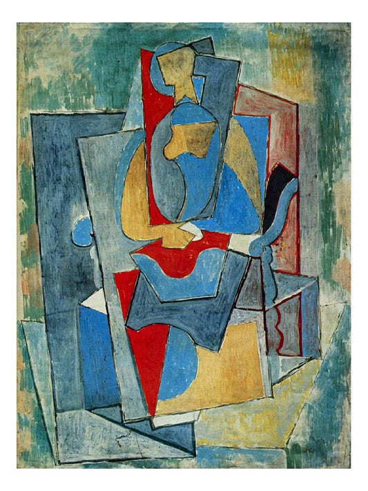 1917 Femme assise dans un fauteuil rouge by Pablo Picasso, vintage artwork, 16x12"(A3) Poster