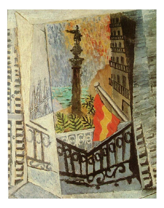 1917 Vue sur le monument de Colomb by Pablo Picasso, vintage artwork, 16x12"(A3) Poster