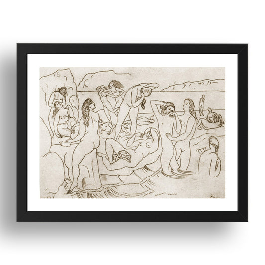 1918 Baigneuses (1918 Bathers), vintage artwork by Pablo Picasso, A3 Size Reproduction Poster Print in 17x13" Black Frame