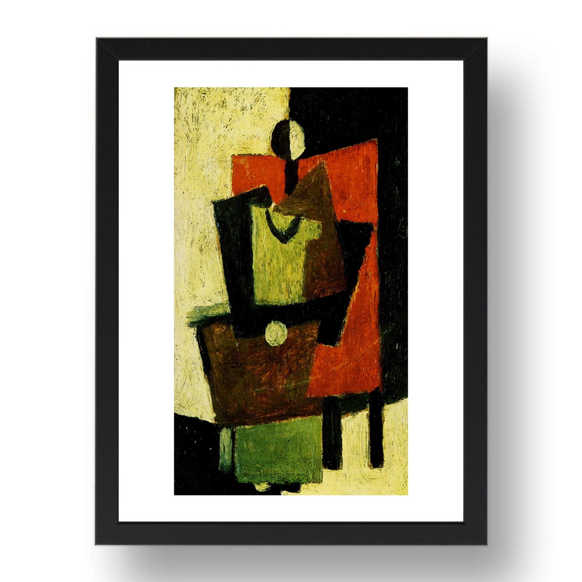 1918 Femme assise dans un fauteuil rouge (1918 Woman seated in a red armchair), vintage artwork by Pablo Picasso, A3 Size Reproduction Poster Print in 17x13" Black Frame