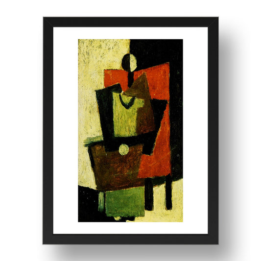 1918 Femme assise dans un fauteuil rouge (1918 Woman seated in a red armchair), vintage artwork by Pablo Picasso, A3 Size Reproduction Poster Print in 17x13" Black Frame