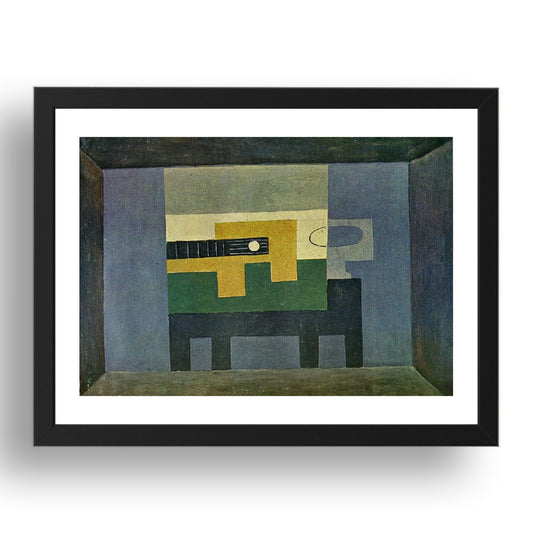 1918 Guitare et cruche sur une table (1918 Guitar and jug on a table), vintage artwork by Pablo Picasso, A3 Size Reproduction Poster Print in 17x13" Black Frame
