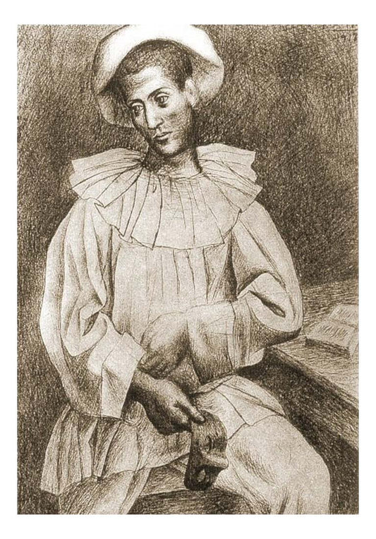 1918 Pierrot au loup by Pablo Picasso, vintage artwork, 16x12"(A3) Poster
