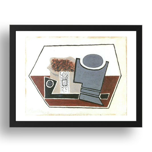 1918 Pipe verre et paquet de tabac (1918 Glass pipe and tobacco packet), vintage artwork by Pablo Picasso, A3 Size Reproduction Poster Print in 17x13" Black Frame