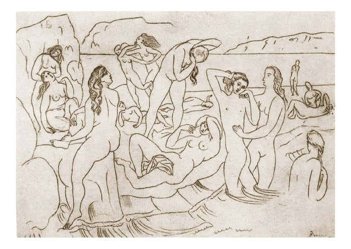 1918 Baigneuses by Pablo Picasso, vintage artwork, 16x12