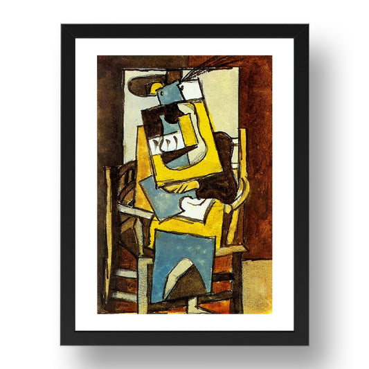 1919 Femme au chapeau e plumes (1919 Woman in a hat with feathers), vintage artwork by Pablo Picasso, A3 Size Reproduction Poster Print in 17x13" Black Frame