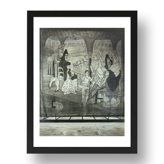 1919 Le rideau de scene eLe Tricornee (1919 The stage curtain and The Tricornee), vintage artwork by Pablo Picasso, A3 Size Reproduction Poster Print in 17x13" Black Frame