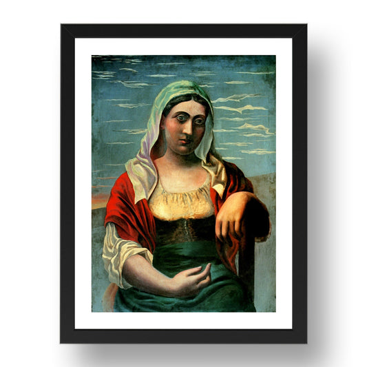 1919 L'italienne (1919 The Italian), vintage artwork by Pablo Picasso, A3 Size Reproduction Poster Print in 17x13" Black Frame
