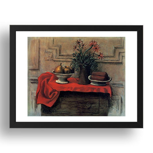 1919 Nature morte sur la commode (1919 Still life on the chest of drawers), vintage artwork by Pablo Picasso, A3 Size Reproduction Poster Print in 17x13" Black Frame