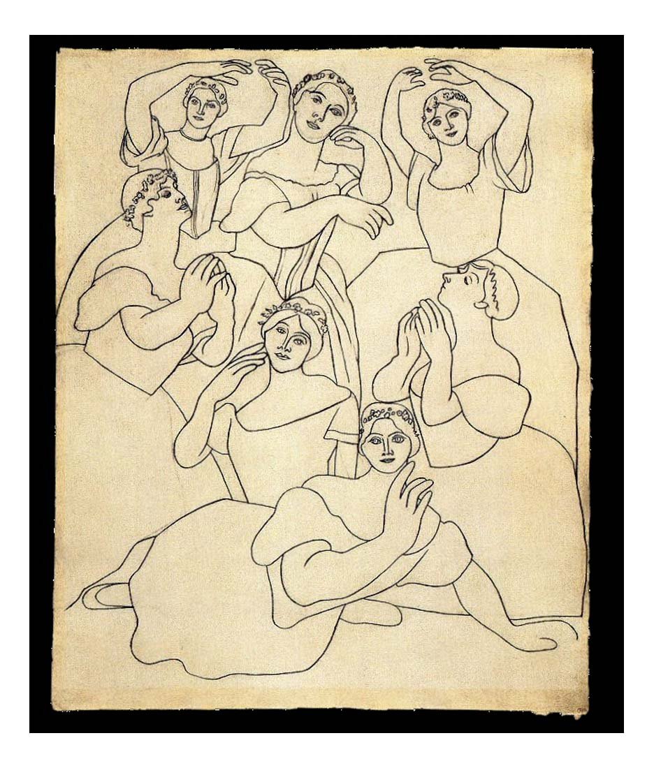 1919 Sept danseuses dont Olga Picasso au premier plan by Pablo Picasso, vintage artwork, 16x12"(A3) Poster