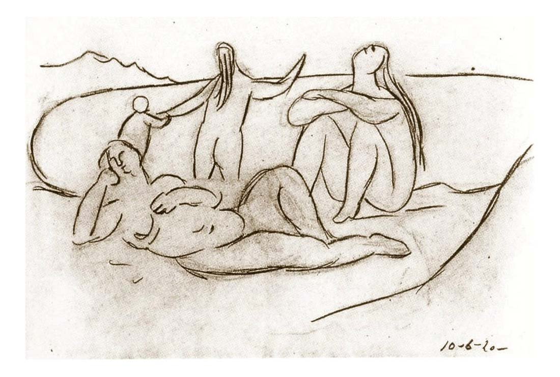 1920 Baigneuses et enfants by Pablo Picasso, vintage artwork, 16x12"(A3) Poster