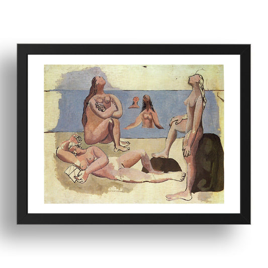 1920 Baigneuses regardant un avion eCinq baigneusese (1920 Bathers looking at an airplane eCinq baigneusese), vintage artwork by Pablo Picasso, A3 Size Reproduction Poster Print in 17x13" Black Frame