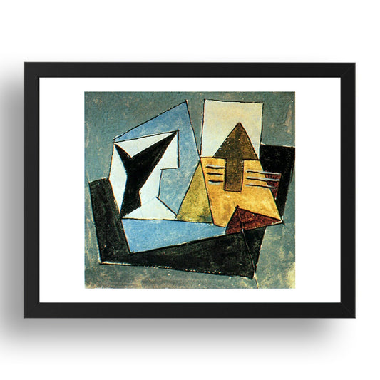 1920 Compotier et guitare sur une table (1920 Fruit bowl and guitar on a table), vintage artwork by Pablo Picasso, A3 Size Reproduction Poster Print in 17x13" Black Frame