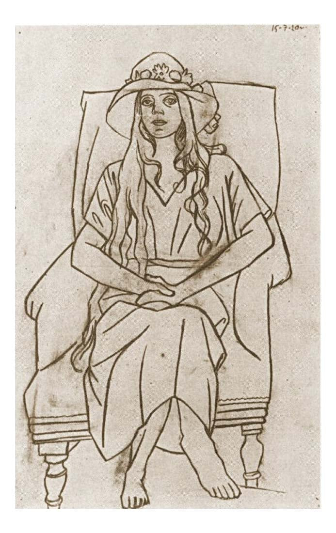 1920 Femme au chapeau assise dans un fauteuil by Pablo Picasso, vintage artwork, 16x12"(A3) Poster