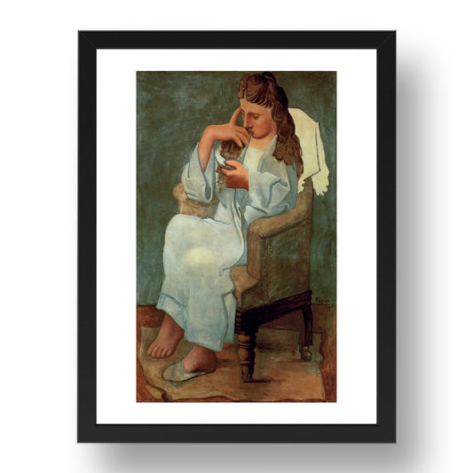 1920 La liseuse eFemme en gris%3B femme assise lisante (1920 The reader eWoman in grey%3B seated woman reading), vintage artwork by Pablo Picasso, A3 Size Reproduction Poster Print in 17x13" Black Frame