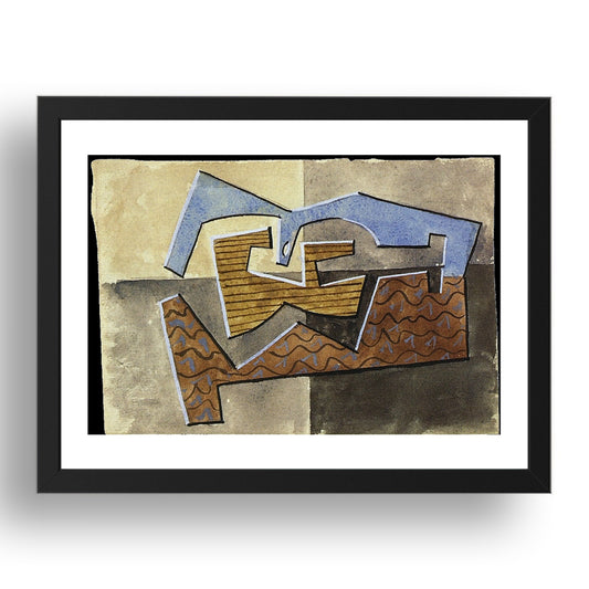 1920 Nature morte e la guitare (1920 Still life with guitar), vintage artwork by Pablo Picasso, A3 Size Reproduction Poster Print in 17x13" Black Frame