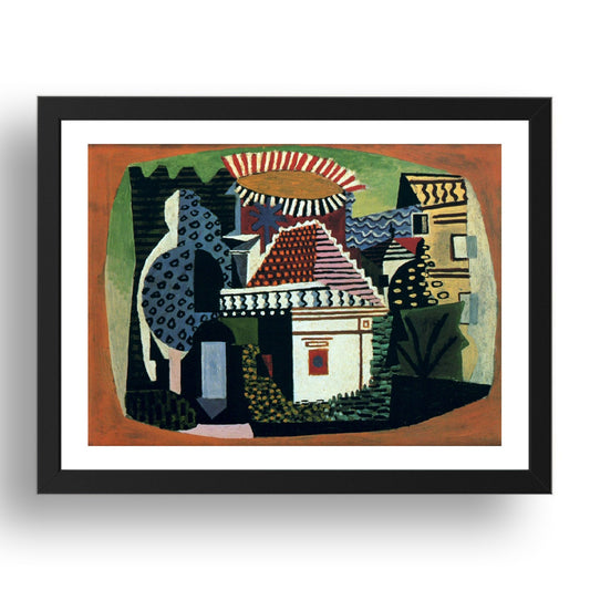 1920 Paysage de Juan les Pins (1920 Landscape of Juan les Pins), vintage artwork by Pablo Picasso, A3 Size Reproduction Poster Print in 17x13" Black Frame