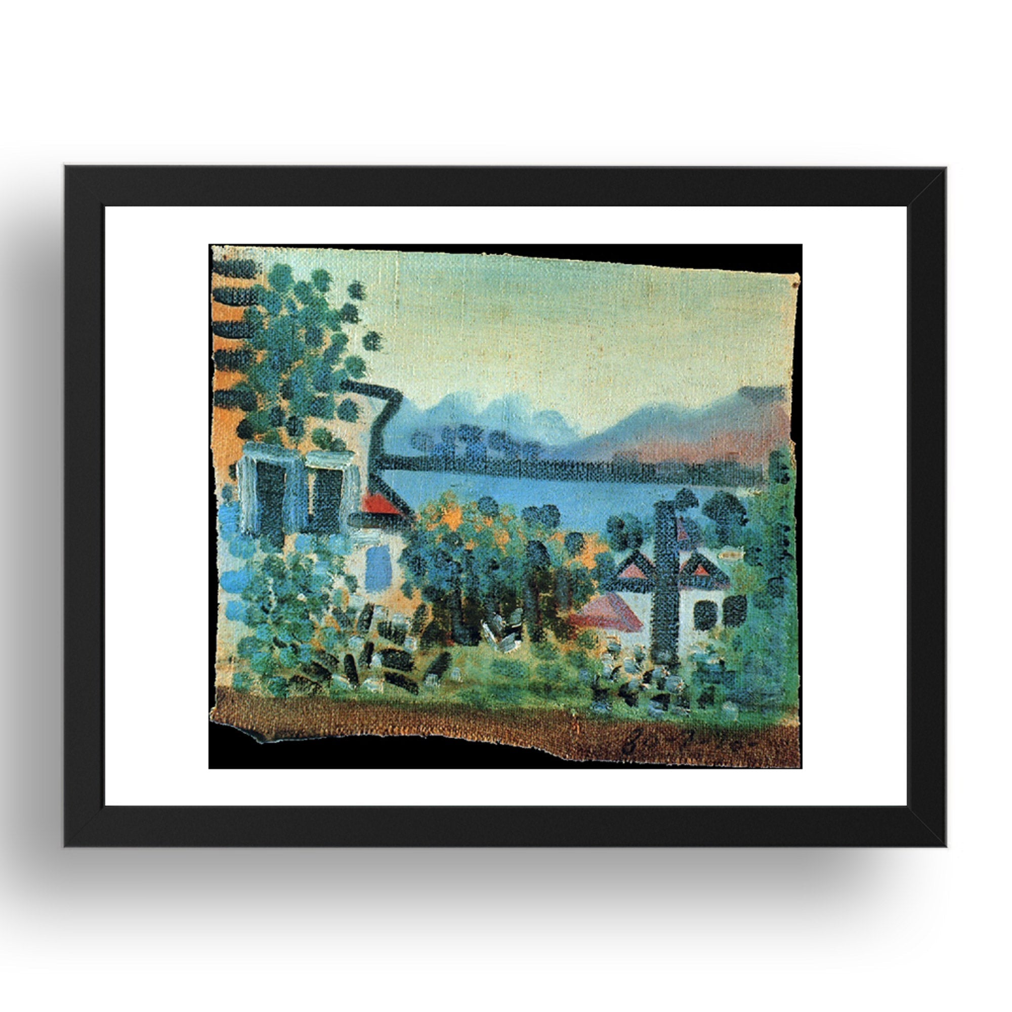 1920 Paysage ePaysage e Dinarde (1920 Landscape eLandscape and Dinarde), vintage artwork by Pablo Picasso, A3 Size Reproduction Poster Print in 17x13" Black Frame