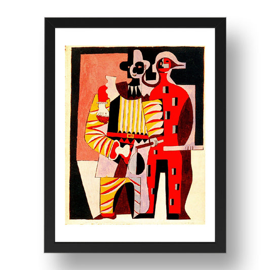 1920 Pierrot et arlequin (1920 Pierrot and harlequin), vintage artwork by Pablo Picasso, A3 Size Reproduction Poster Print in 17x13" Black Frame
