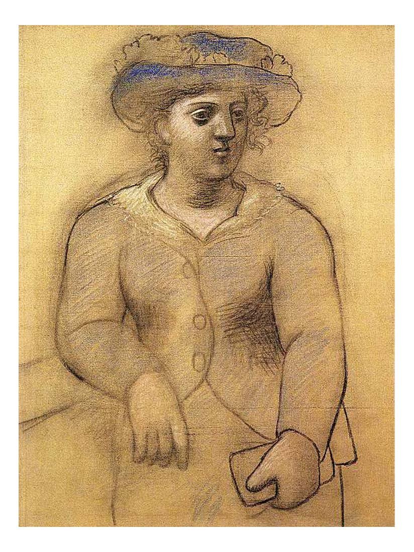 1921 Femme au chapeau by Pablo Picasso, vintage artwork, 16x12"(A3) Poster