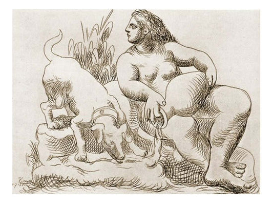 1921 Femme au chien by Pablo Picasso, vintage artwork, 16x12"(A3) Poster