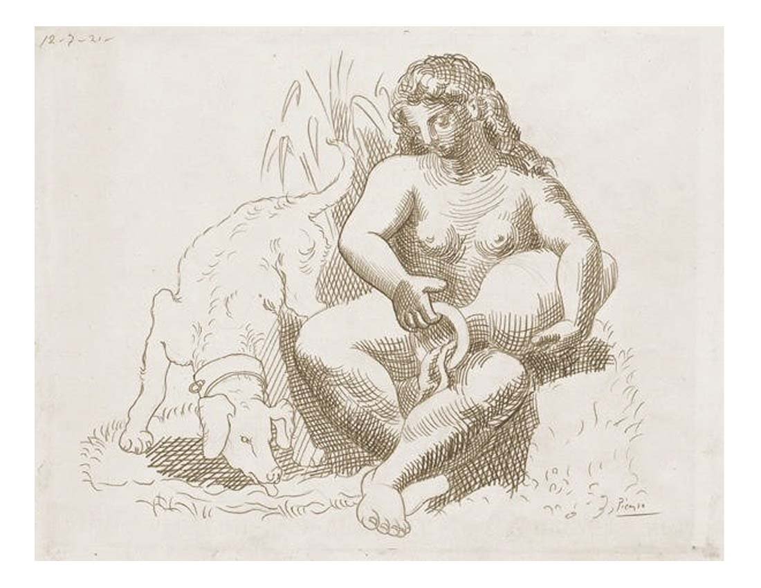 1921 Femme au chien1 by Pablo Picasso, vintage artwork, 16x12"(A3) Poster