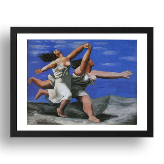 1922 Deux femmes courant sur la plage eLa coursee (1922 Two women running on the beach eLa coursee), vintage artwork by Pablo Picasso, A3 Size Reproduction Poster Print in 17x13" Black Frame