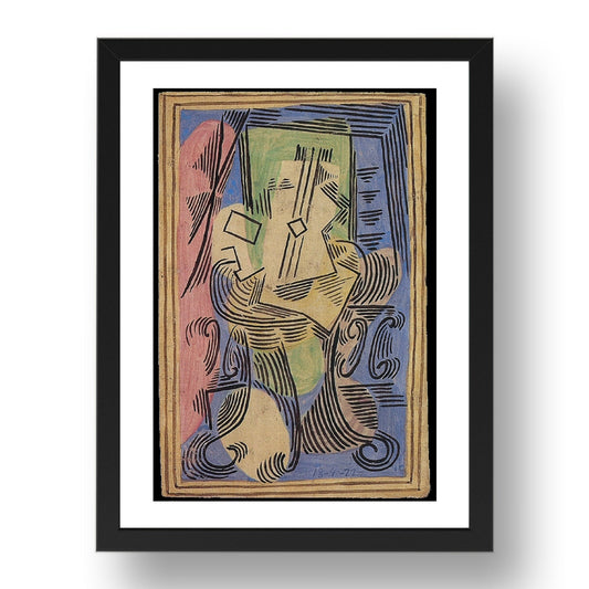 1922 Nature morte e la guitare sur gueridon (1922 Still life with guitar on pedestal table), vintage artwork by Pablo Picasso, A3 Size Reproduction Poster Print in 17x13" Black Frame