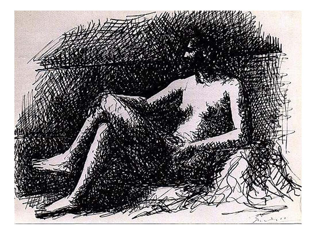 1922 Nu assise by Pablo Picasso, vintage artwork, 16x12"(A3) Poster