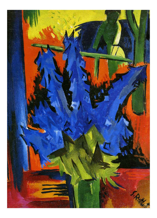 1922 Karl Schmidt-Rottluff - Lupins at the window-Vintage Artwork, 16x12"(A3) Poster Print
