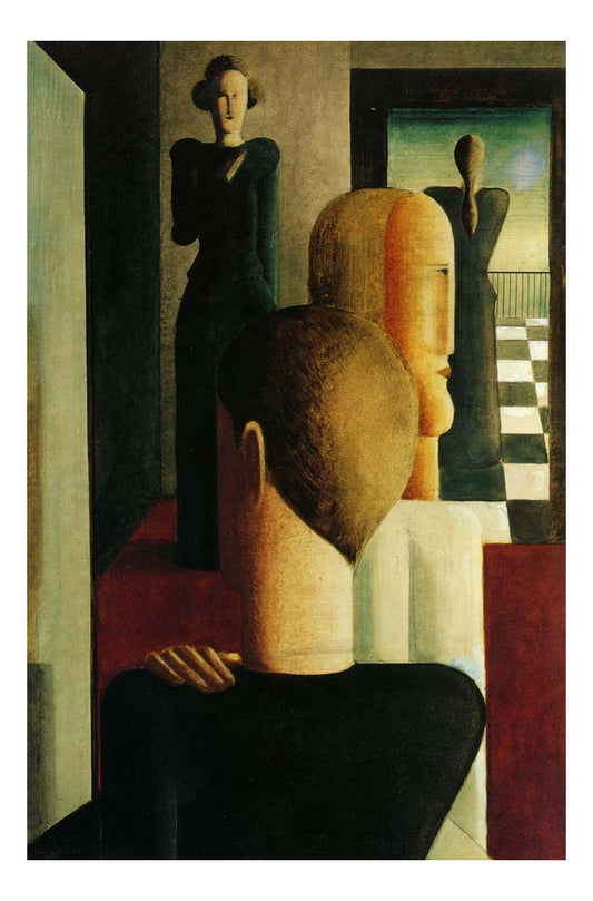 1925 Oscar Schlemmer - Four figures in a room-Vintage Artwork, 16x12"(A3) Poster Print
