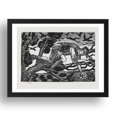 1927c Boy Bird nesting wood engraving by Eric Ravilious, 17x13" Frame