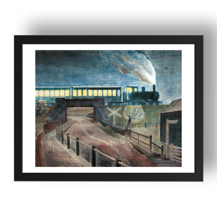 1935 Train Going over a Bridge at Night by Eric Ravilious, 17x13