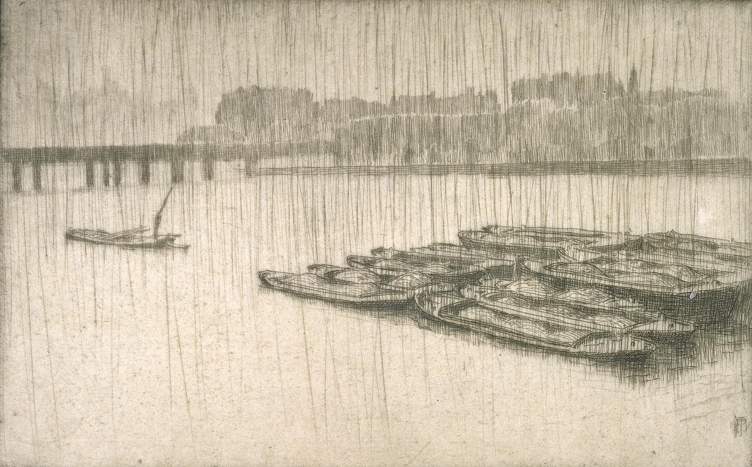Bertha E. Jaques:Rain on Thames,16x12"(A3)Poster