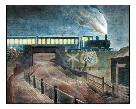 Train Going over a Bridge at Night (1935) by Eric Ravilious - A4 Poster
